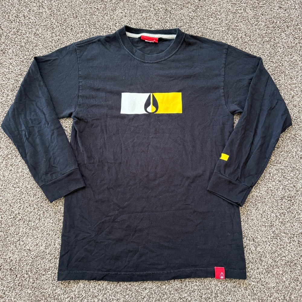 VTG NIXON Watches Long Sleeve Y2K Graphic Logo Black T Shirt Size M Made In USA